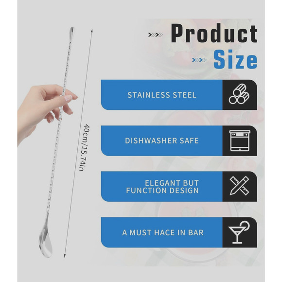 6 Pcs 15.7 In Cocktail Spoons, Stainless Steel Extra Long Bar Spoon Spiral Mixin - Picture 14 of 14